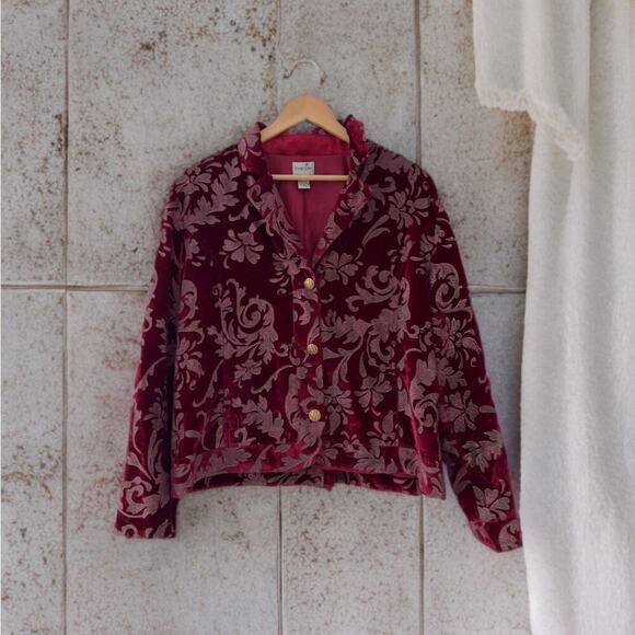 Chico's Red Velvet Blazer, Glitter Blazer, Size 2 (Medium), EUC - Picture 2 of 5